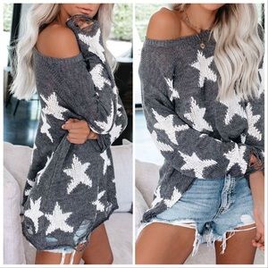 RESTOCK!JUST IN‼️GREY STAR distressed - sweater.    New,Never worn.  Sz Med